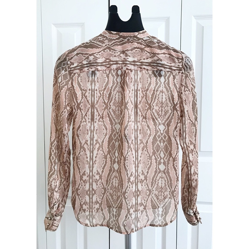 Ny Collection Chiffon Python Brown & Blush Blouse - image 2